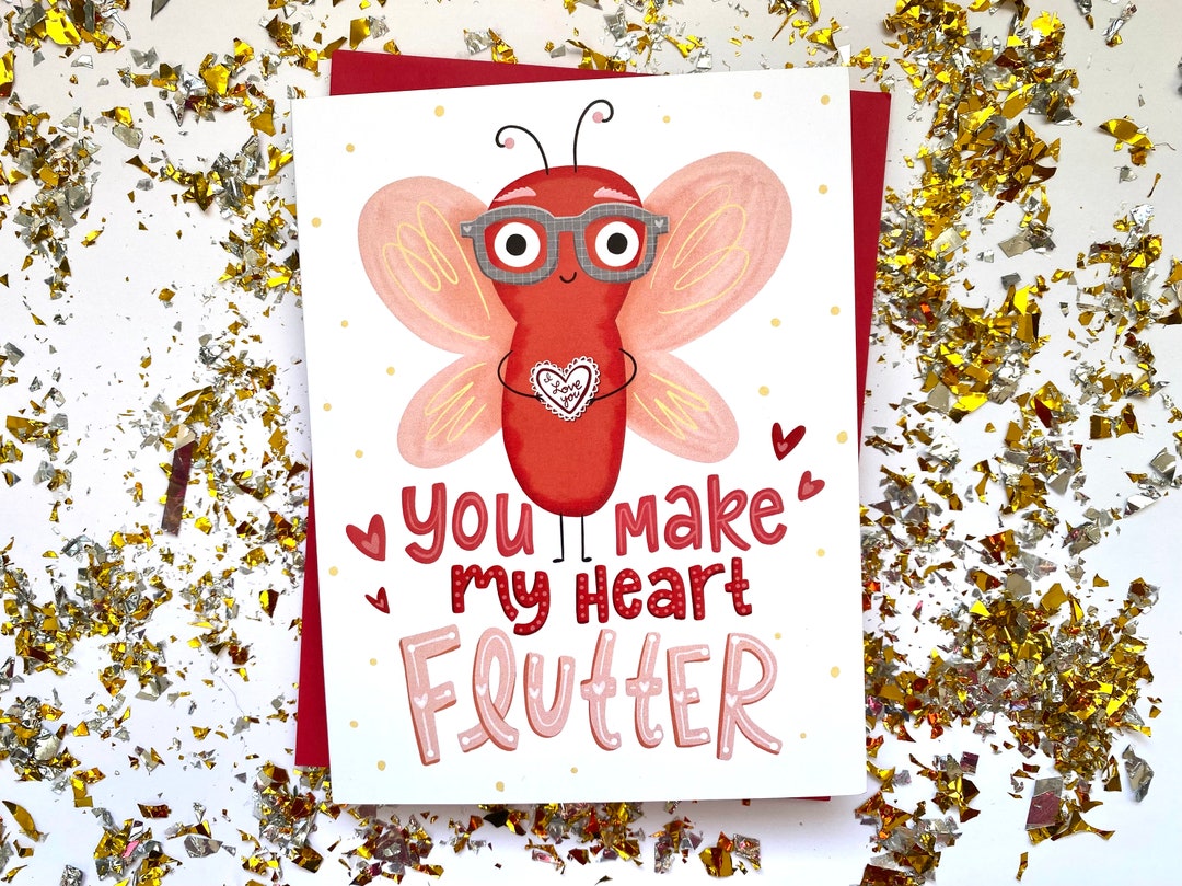 Butterfly Valentine's Day Card, You Make My Heart Flutter - Etsy