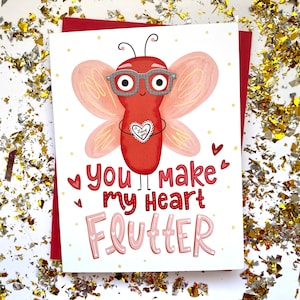 Niedliche Schmetterling Valentinstag Karte, Herz flattern, Valentinstag Karte für Frau, liebe dich Grußkarte, süße Valentinstag Karten