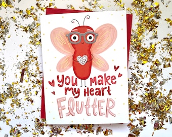 Cute Butterfly Valentines Day Card, Heart Flutter, Valentines Day Card for Wife, love you greeting card, Cute Valentine Day Cards