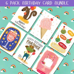 Printable Birthday Card Bundle pdf set of 6, happy birthday funny, digital download cards, Aperol spritz, ice cream card, Birthday cake card