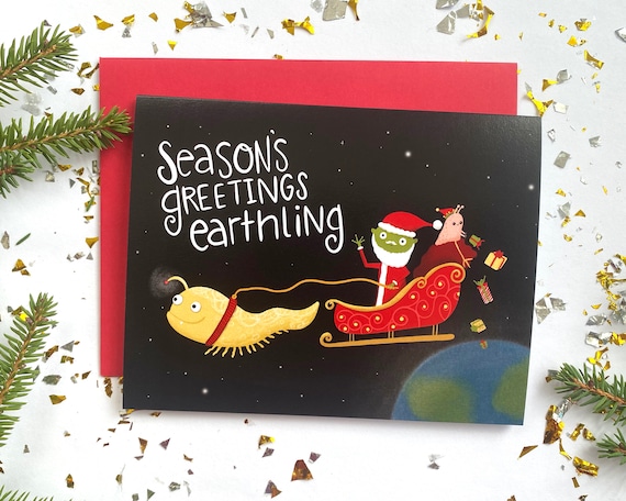Alien Christmas Card Season’s Greeting Earthling Funny | Etsy