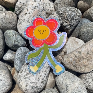 Flower Stickers, Glittery Stickers, Happy Sticker, waterproof flower stickers for water bottle, die cut stickers, Flower Vinyl Stickers