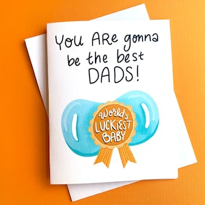 Nieuwe babykaart voor twee vaders, homoseksuele vaders babycadeaus, homoseksuele vaders, homobabyshower, homoseksuele ouders, cadeau homo-adoptie, LGBTQ+-adoptiekaart, homofamilie