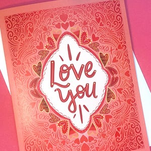 Cartão de amor para o dia dos namorados, corações bonitos desenhados à mão, cartão de felicitações com letras feitas à mão, cartão ilustrado para o dia dos namorados, cartão para o dia dos namorados