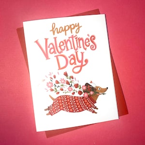 Dackel Valentinstag Karten, Hund Valentinstag Grußkarte, Weenie Hund Valentinstag, Valentinstag Hund Karte, Süßer Hund Valentinstag