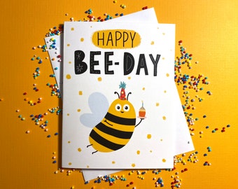 Happy Bee Day Card, Bee Birthday Card, Cute Birthday Card, Funny Birthday Card, Bumble Bee Gifts, Bee Gift, Honeybee Gift, Bee Cards