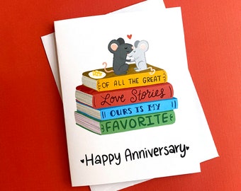 Cute Mice Anniversary Card, Love Story Books, Partner Gift