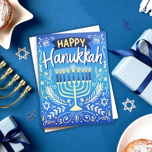 Cartes de voeux Happy Hanoucca, cadeaux de Hanoucca, carte de Hanoucca, cartes de Hanoucca Menorah, carte de voeux de Hanoucca, cartes de vacances juives