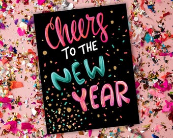 Confetti New Year Card, Cheers to the New Year, Greeting Card with Envelope