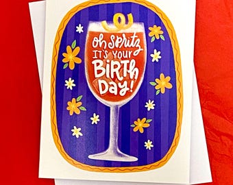 Biglietto d'auguri Aperol Spritz: divertente biglietto con gioco di parole sul cocktail, regalo perfetto per un brunch tra amiche