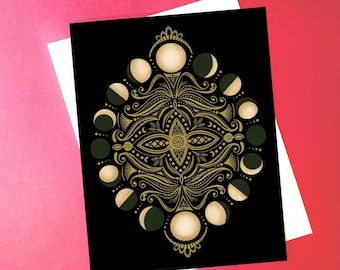 Moon Phase Greeting Card: Celestial Art, Witchy Stationery, Cosmic Design, Lunar Gift
