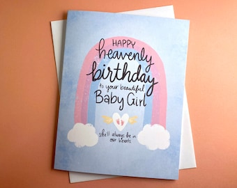 Heavenly Birthday Card, Baby Girl Remembrance Card, Angel Baby Birthday, Heavenly Birthday Card Girl, Loss of Baby Memorial Gift, Baby Loss