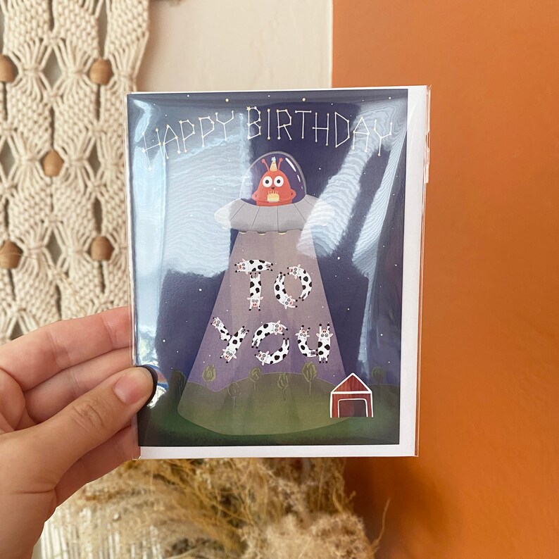 Alien Birthday Card: Funny UFO Outer Space Design - Etsy