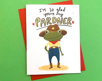 Frog Valentine Card, Funny Valentine Card, valentines day card husband, Valentines day Card boyfriend, Cowboy valentine, frog lover gift