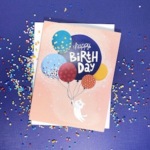 Funny Cat Birthday Card, Cute Cat gift, balloon birthday cards, Cat Mom Card, cute birthday card cat, cat lady gift, cat greeting card set