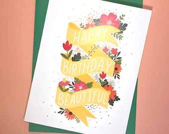 Happy Birthday Beautiful, Happy Birthday Card for Women, Flower Birthday Card For Her, Best Friend Birthday Card, birthday card for bestie