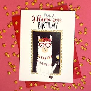 Funny Llama Birthday Card: Glamorous Bestie Card, Pun Gift
