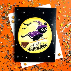 Cartes d'Halloween chat noir pour enfants, carte chat noir, jeu de cartes Happy Halloween, cartes d'Halloween vierges, carte d'halloween amusante pour les amoureux des chats