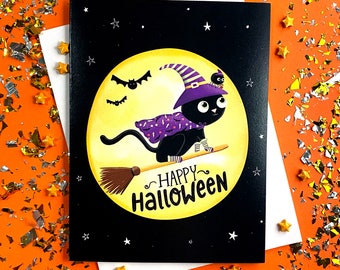 Halloween Cards, Black Cat Card, Halloween Cat, Happy Halloween Cards, Cute Halloween Card, Black Cat Halloween Card, Halloween Card Cat