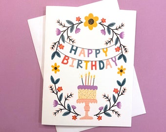 Cute birthday card for friend, Birthday Card for her, bday card best friend, happy birthday greeting card, happy birthday cake card