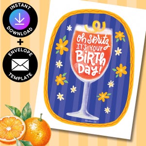 Oh Spritz! Aperol Spritz Birthday Cocktail Birthday Card, Printable Birthday Card For her, Instant Digital Download pdf card for friend