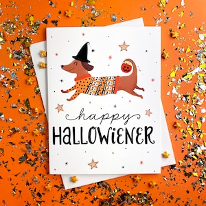 Carte d'Halloween pour amoureux des chiens, Cartes d'Halloween drôles de chien, Jeu de cartes d'Halloween vierges, Jolie carte de voeux d'Halloween, Carte d'Halloween teckel