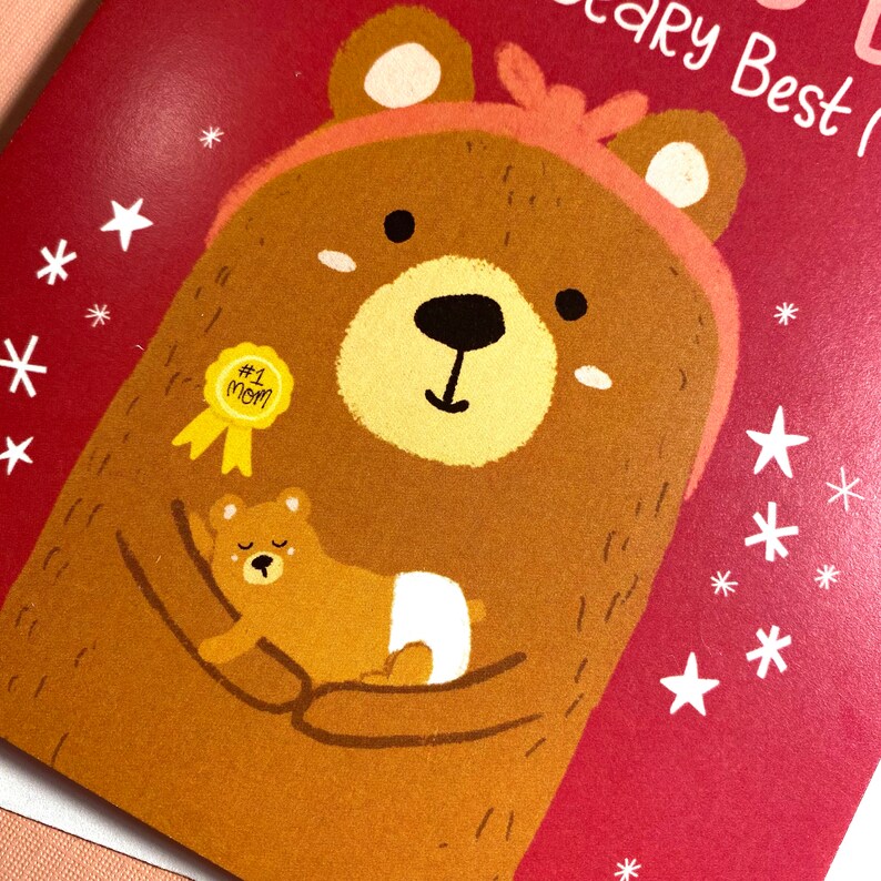 Eerste Moederdagkaart, New Mama Bear-cadeau, geïllustreerde wenskaart afbeelding 2