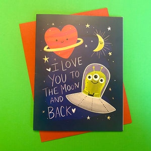 Liebe dich zum Mond und zurück Karte, süße Liebeskarten, Lustige Valentinstag Karte für Kinder, Valentinstag, Enkel, Valentinstag