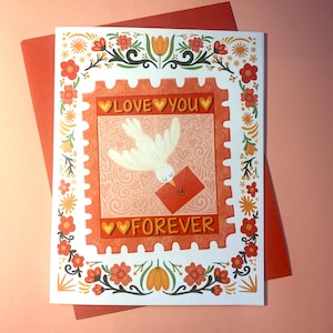 Liebe dich Valentinstag Karte, Vogel Valentines, liebe dich für immer, Floral Valentinstag Karte, Liebesbrief Valentinstag, Valentinstag Grußkarte