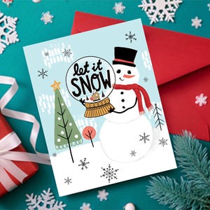 Snowman Greeting Card, Snow Globe Christmas Card, Snowglobe Card, Snowman Holiday Card, Set of Christmas Cards, Snowman Christmas Card Set