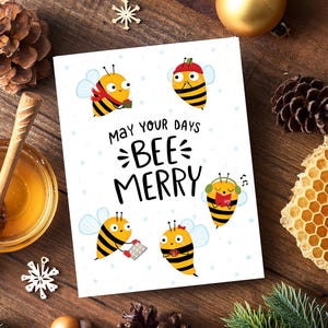 Tarjeta de Navidad con abejas, lindas tarjetas navideñas, regalos de abejas para mujeres, lindas tarjetas navideñas, tarjeta de Navidad con abejas, abeja feliz, tarjeta navideña con un toque divertido