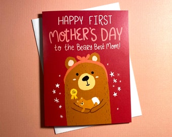 First Mothers Day Card, New Mama Bear Gift, Illustrated Greeting Card
