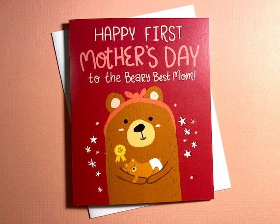 First Mothers Day Card, New Mama Bear Gift, Illustrated Greeting Card