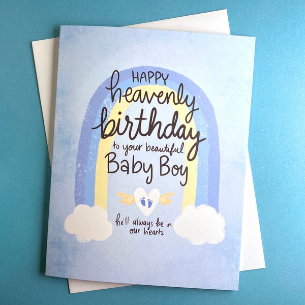 Heavenly Birthday Card, Baby Boy Remembrance Card, Angel Baby Birthday, Heavenly Birthday Card Boy, Loss of Baby Memorial Gift, Baby Loss