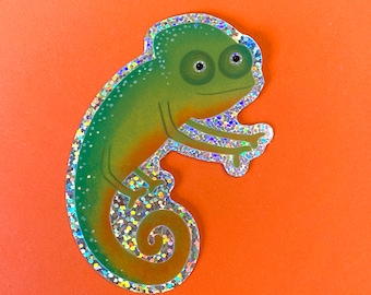 Chameleon Sticker, Reptile Stickers, Glitter Vinyl Stickers, Waterproof Glitter Stickers