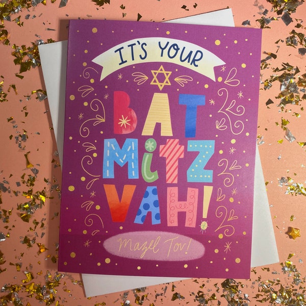 Bat Mitzvah Card, Bat Mitzvah, Bat Mitzvah Gifts, Cards for Bat Mitzvah, Bat Mitzvah Greeting Card, Mazel Tov, Jewish Cards
