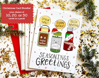 Funny Christmas Card Set: Seasonings Greetings Holiday Bundle