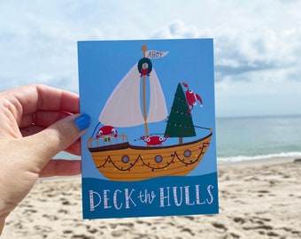 Florida Christmas cards, Crab Christmas Card, Coastal Christmas Card, Nautical Holiday Card, Boat Christmas card, ocean Christmas card