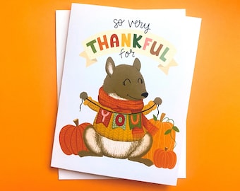 Thankful Squirrel Card: Autumn Thanksgiving Greeting