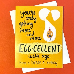 Tarjeta de cumpleaños de huevo, egg-cellent, juego de palabras de tarjetas de cumpleaños, tarjetas de cumpleaños de alimentos, tarjetas de alimentos divertidas, tarjetas de juegos de palabras de alimentos, tarjeta de cumpleaños punny