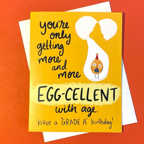 Egg Birthday Card, egg-cellent, birthday card pun, food birthday cards, funny food cards, food pun cards, punny birthday card