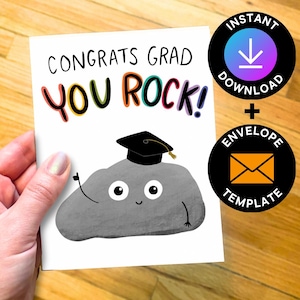 Carte de remise des diplômes imprimable, téléchargement numérique drôle de carte de remise des diplômes du secondaire, carte de félicitations du diplômé, vous rock carte de remise des diplômes, impression à la maison