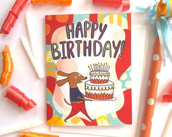Dog Birthday Card, Funny Animal Illustration