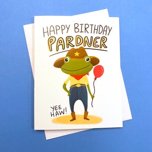 Cartão de aniversário engraçado com sapo, sapo cowboy fofo, cartão de aniversário de cowboy, presente engraçado de sapo, cartões de feliz aniversário, cartões de felicitações engraçados de sapo, yeehaw