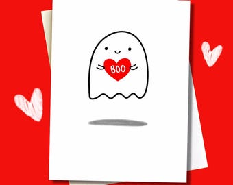 PRINTABLE Ghost Valentine Card, Digital Download, Spooky Valentines Day Gift, Love You Boo