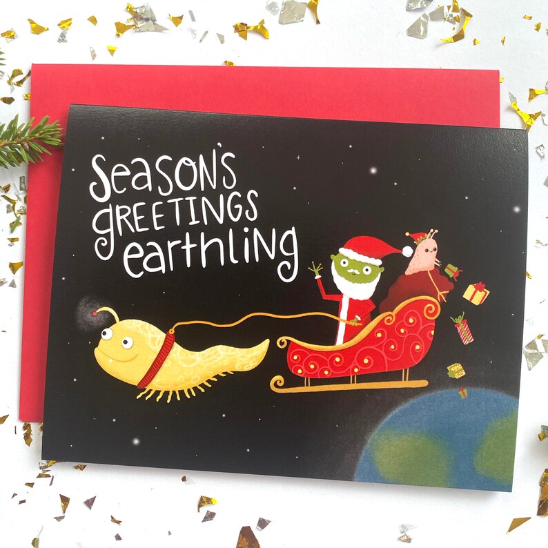 Alien Christmas Card Season’s Greeting Earthling Funny | Etsy