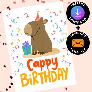 Capy Birthday Card, Digital Downloadable Card, Capybara Pun, cute animal birthday card, Capybara Gifts, funny printable birthday card him