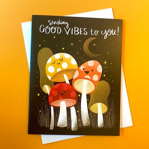 Het verzenden van Good Vibes-kaart, paddenstoel-wenskaart, schattige aanmoedigingskaarten, Good Vibes-wenskaart, gewoon omdat wenskaarten
