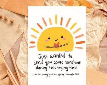 Sending Sunshine Card: Printable Get Well Soon Card,  Digital Download PDF + envelope tempate