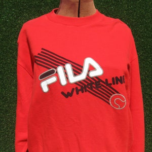 80s 90s FILA sweatshirt athletic sportswear whiteline casual tennis graphic streetwear screenprinted official  M L